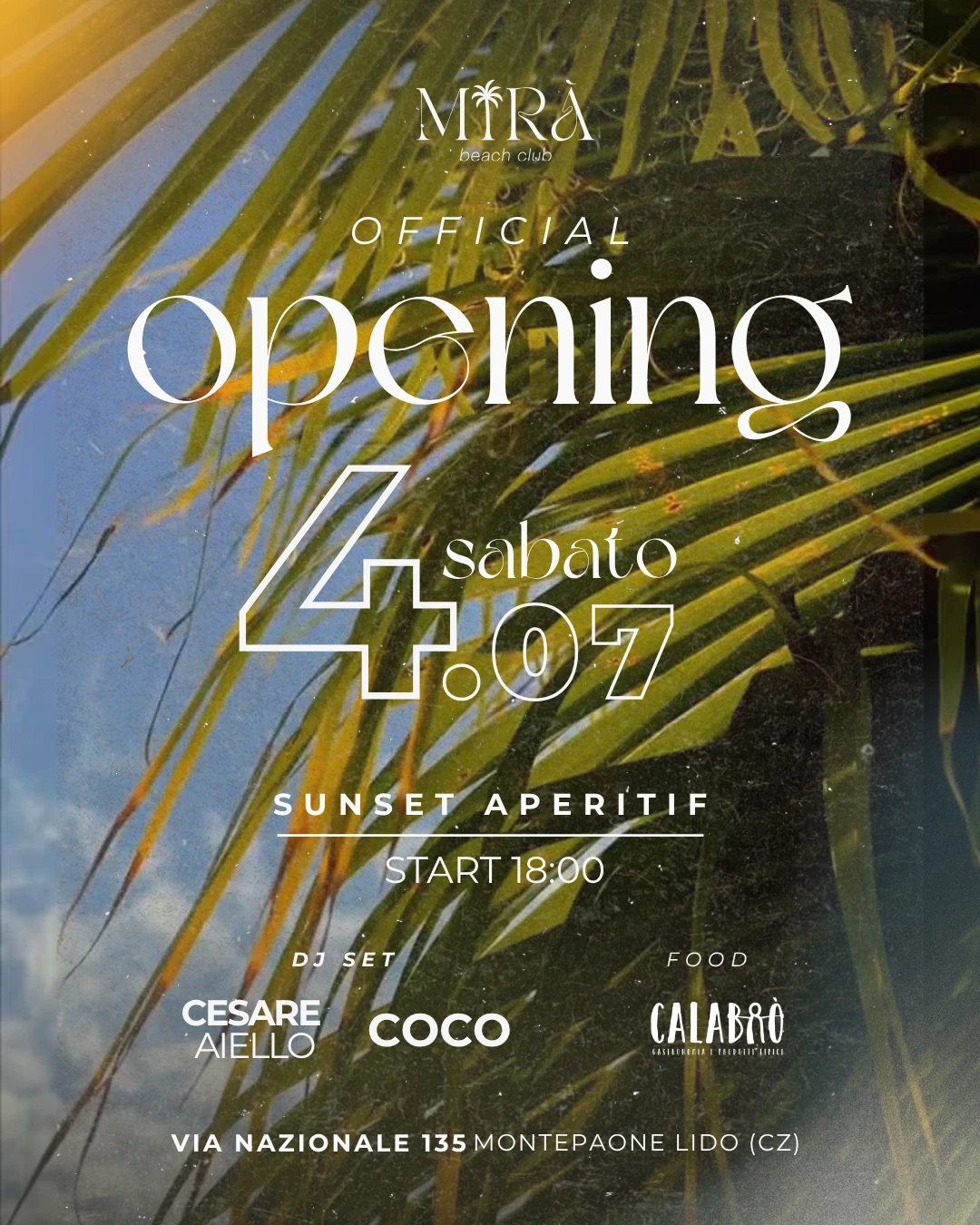 Mirà Beach Club OPENING poster, 4 July 2026